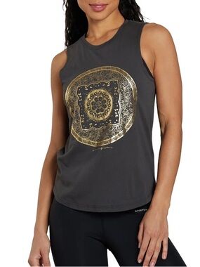 Spiritual Gangster Charcoal Gold Mandala Graphic Muscle Tank Top Size XL